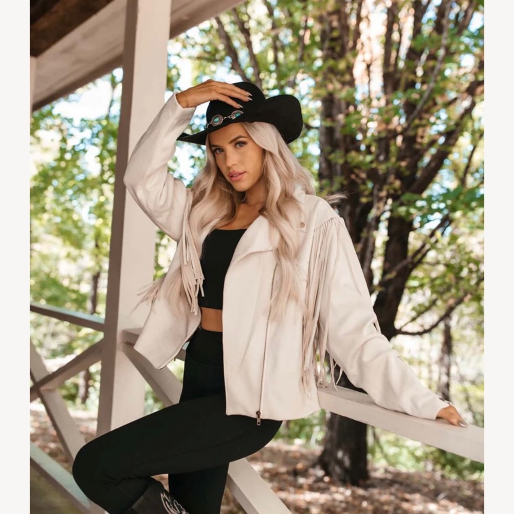 BNWT suede Moto fringe jacket
